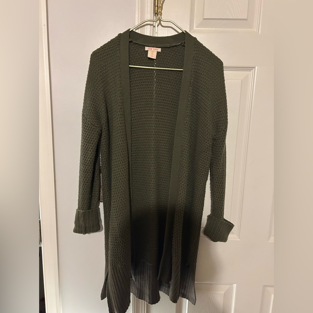 Olive Green Open-Front Cardigan Sweater
